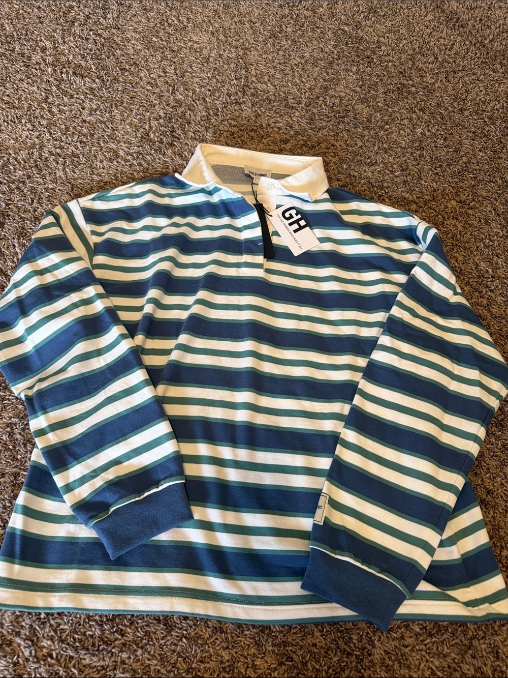 Striped Long Sleeve Rugby Top in Navy, Teal & Cream by G.H. Bass